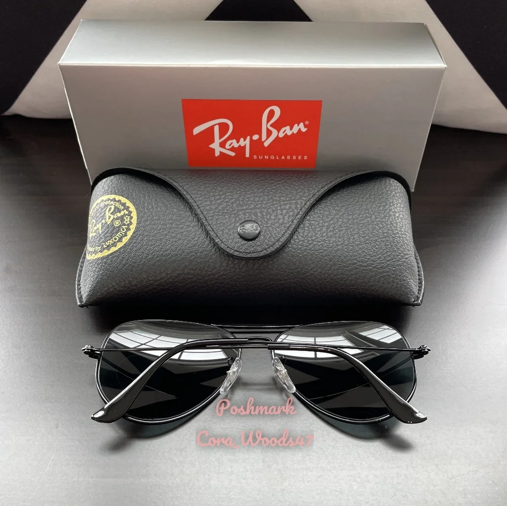 RayBan Aviator Black Lenses RB3025 Black Frame 58 / 62 Unisex New - Picture 8 of 16